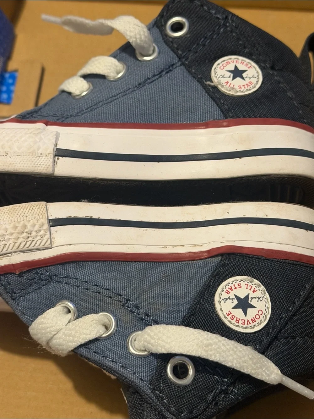 Converse Kids Blue High-Top Sneakers with White Laces and Red Trim